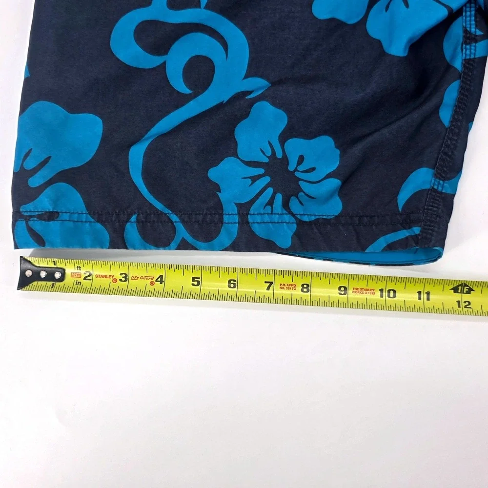 Speedo Mens Floral Hibiscus Swim Trunks Navy‎ Turquoise Cargo Pocket Size M